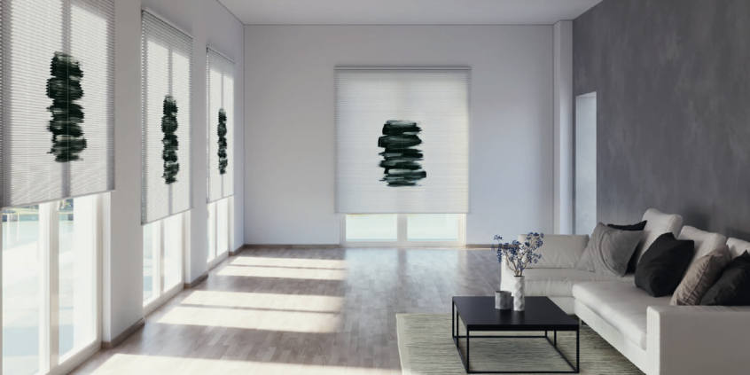 Fauteuil contemporain avec store plissé aux couleurs naturelles